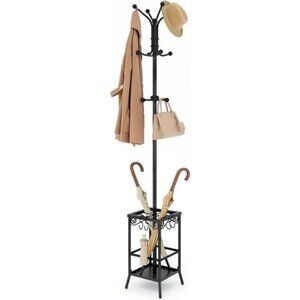 Coat Rack Freestanding, Coat Tree with Umbrella Holder, Metal Coat